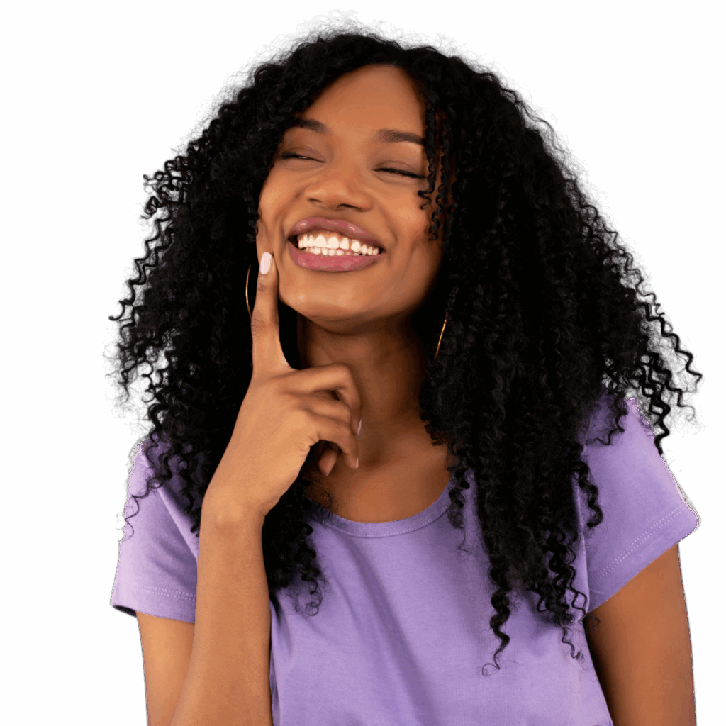 Young black woman smiling in purple shirt