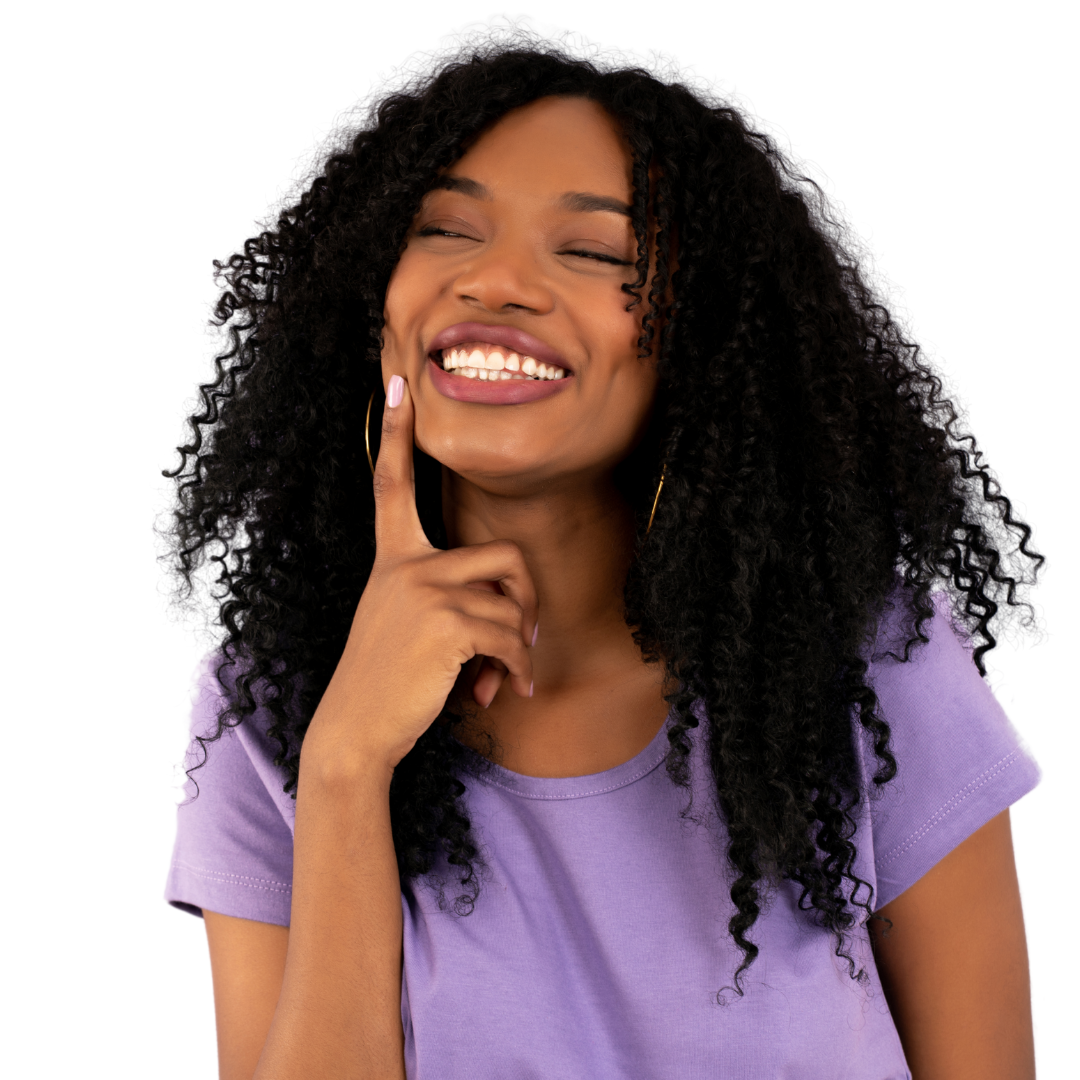 Young black woman smiling in purple shirt